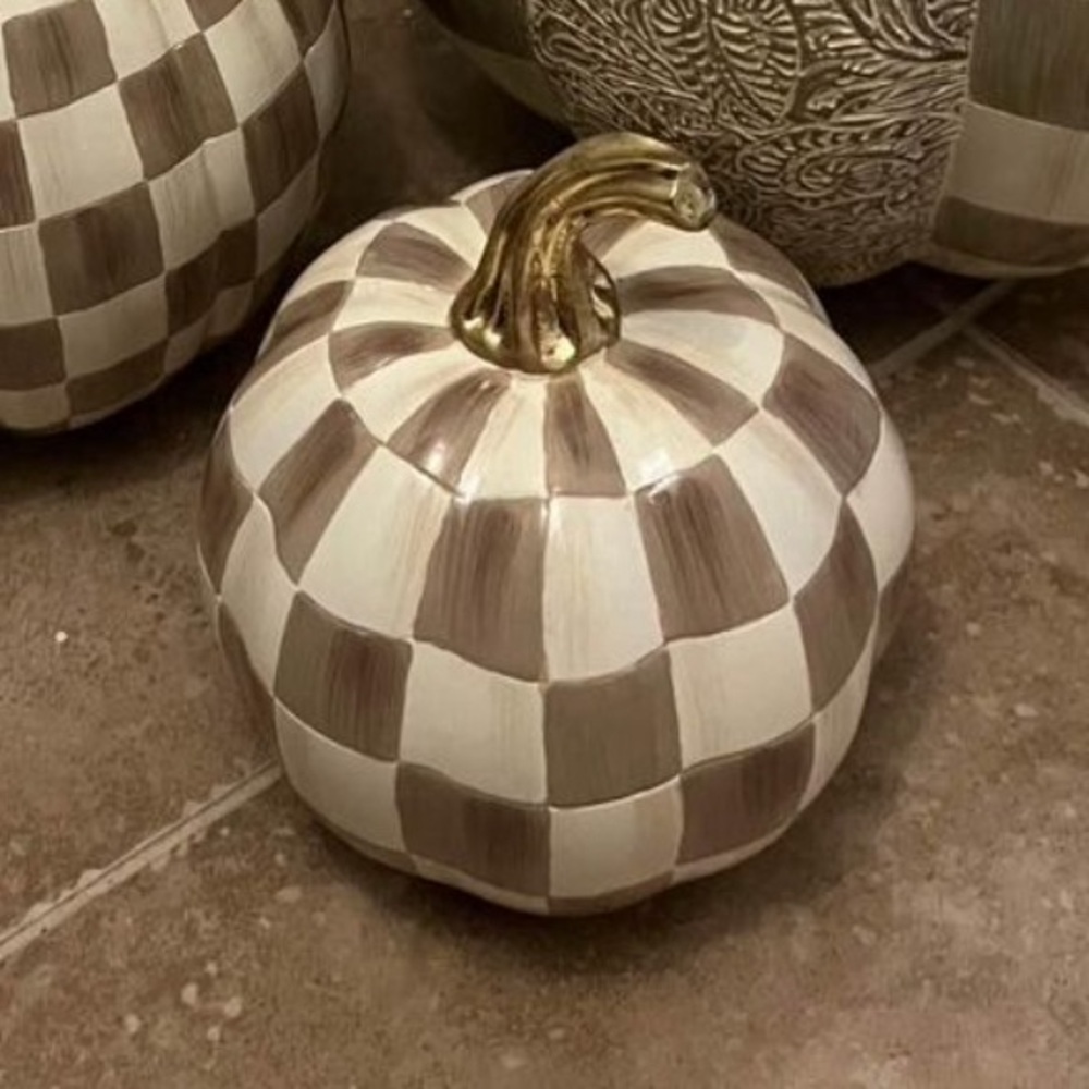 Mackenzie Childs Courtly, check— SIZE MINI ONLY— pumpkin brand new